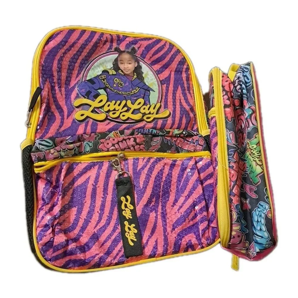 Nickelodeon That Girl Lay Lay Printed Backpack & Lunch Bag Set Purple Pink NWT